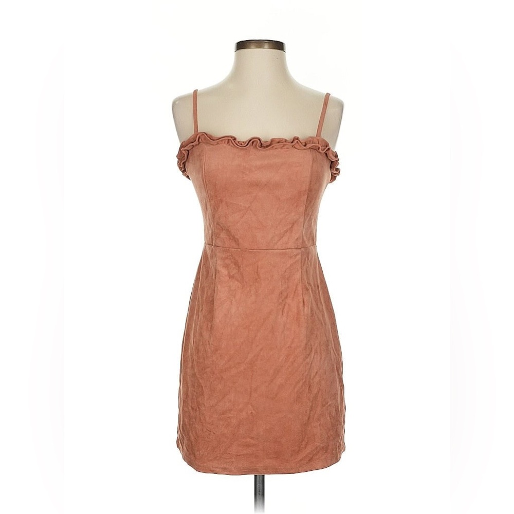 Fika Faux Suede Mini Dress Dusty Rose Pink Bodycon Ruffle Slip Dress Medium